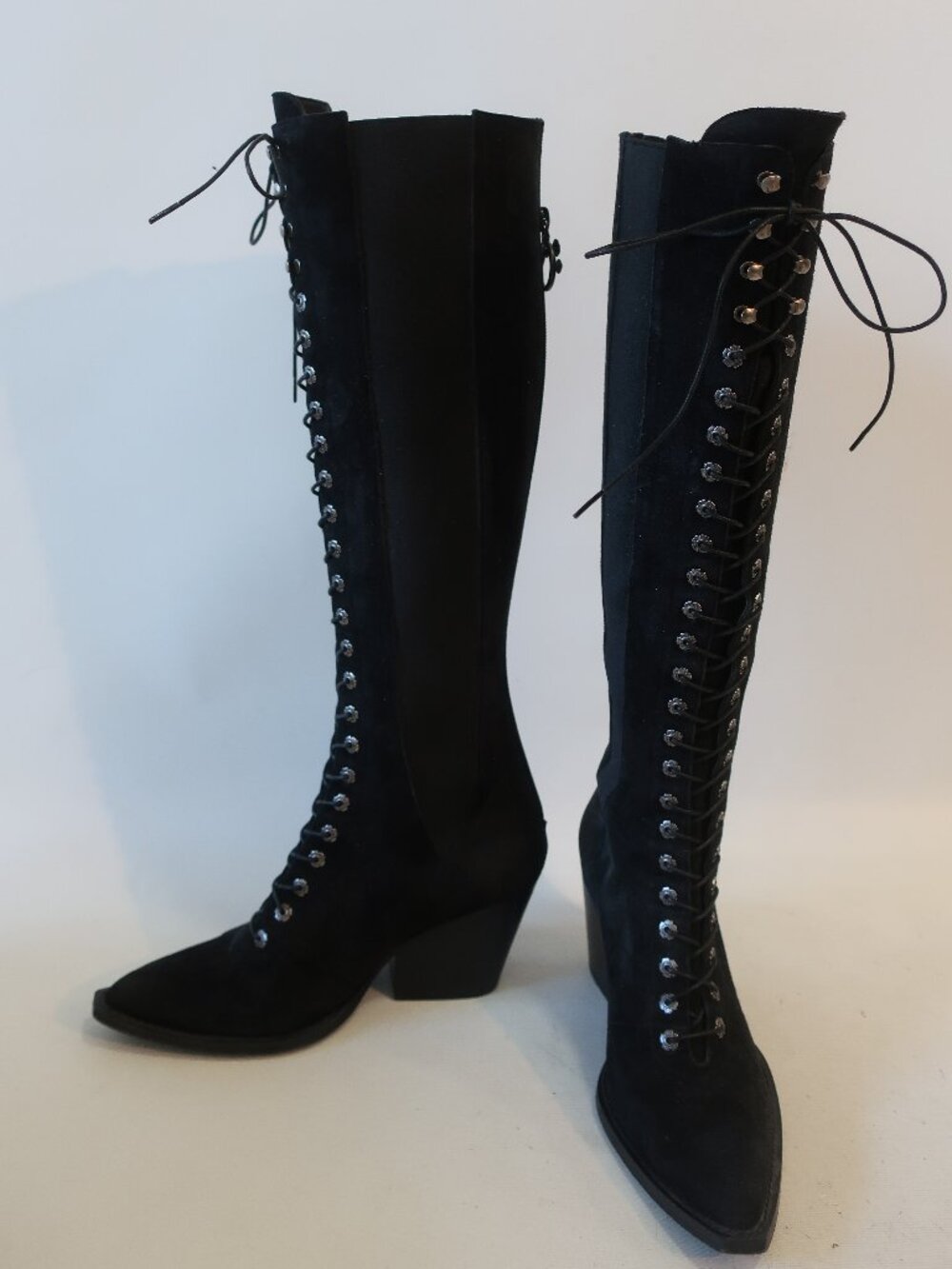 Womens Coach Lace-Up Black Suede Western Style Tall Boot 7.5 - Picture 10 of 16